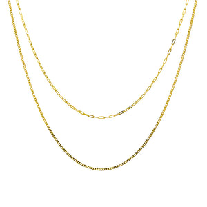 Petite Multi Layer Paperclip Link & Fine Curb Chain Necklace