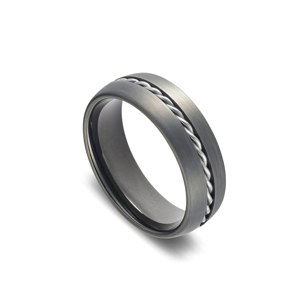 Tungsten Men’s Ring With Silver Rope Style Inlay