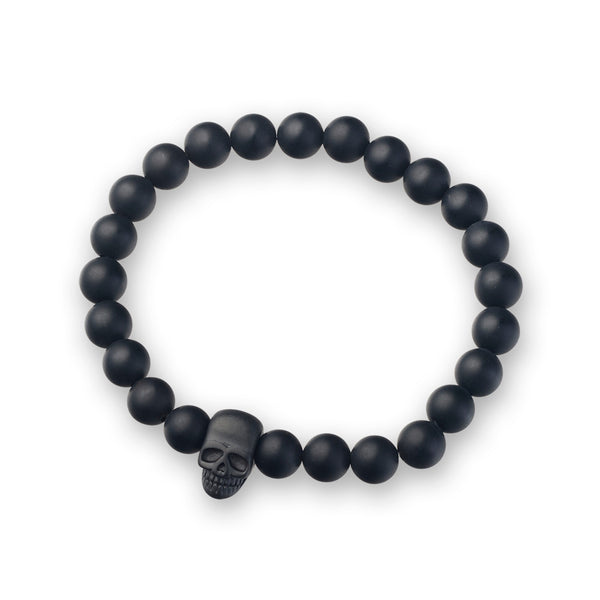 Black Agate Bead Bracelet With Skull