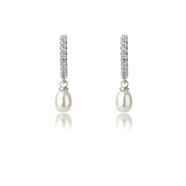 Bondi Pearl & Cz Drop Huggie Earrings