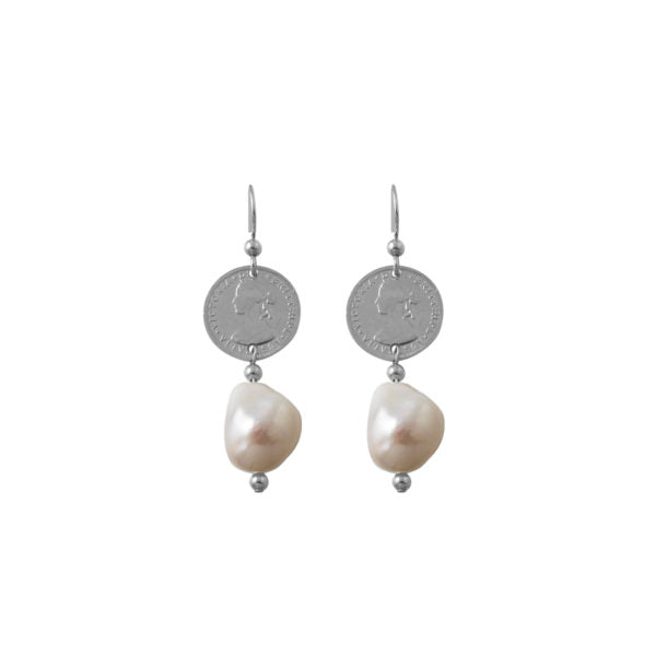 Coin Earrings with Baroque Pearl