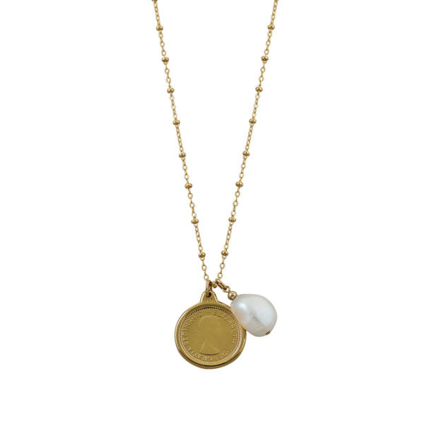 Rosario Necklace With Sixpence & Baroque Pearl