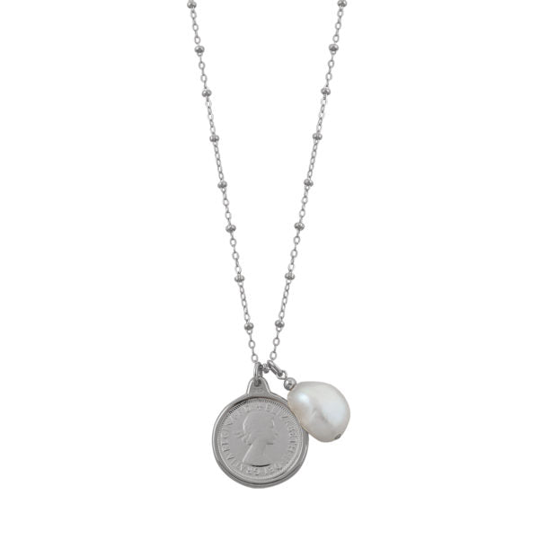 Rosario Necklace With Sixpence & Baroque Pearl