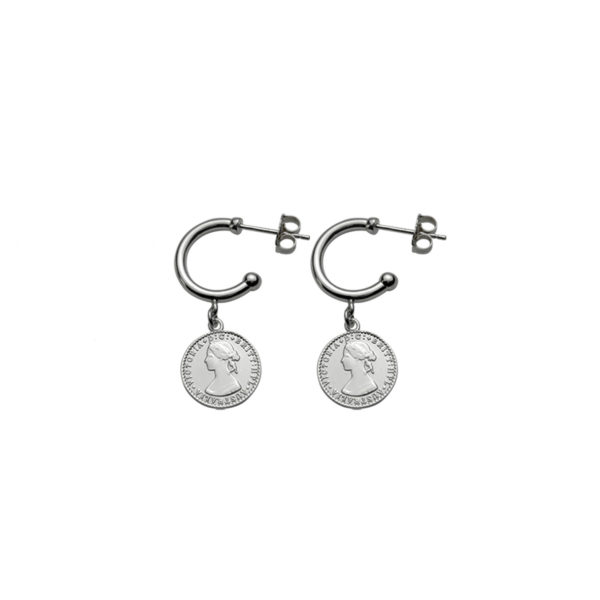 Open Hoop Studs with Mini Coin
