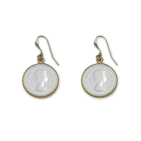 Two Tone Threepence Earrings - Gold
