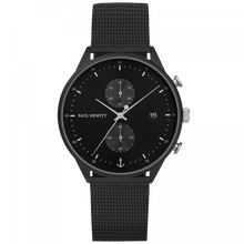 Load image into Gallery viewer, Chrono Black &amp; Silver Sunray Black Mesh Watch

