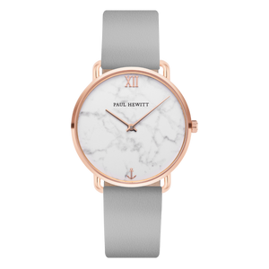 Miss Ocean Marble Rose Gold Grey Leather Watch