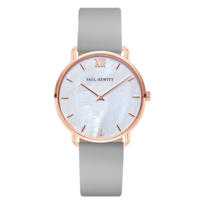 Miss Ocean Pearl Rose Gold Grey Leather Watch