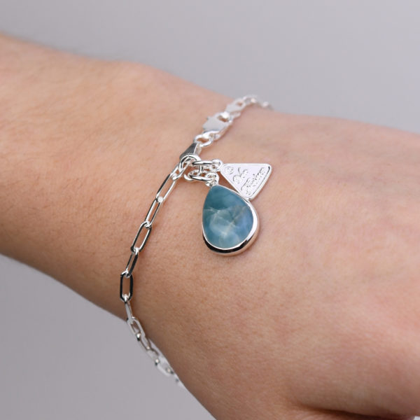 Paper Clip Chain Bracelet With Pear Shaped Larimar