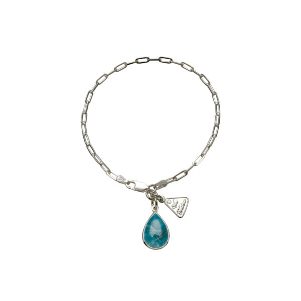 Paper Clip Chain Bracelet With Pear Shaped Larimar