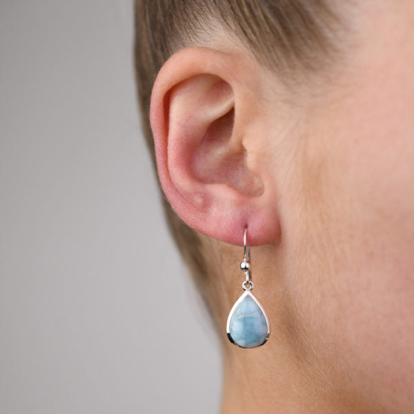 Hook Earrings with Pear Shaped Larimar