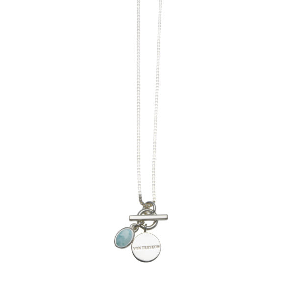 Fine Box Chain Necklace with Oval Larimar and Von Treskow Disc Toggle