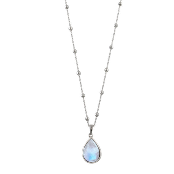 Silver Rosario Necklace with Pear Moonstone