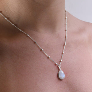 Silver Rosario Necklace with Pear Moonstone