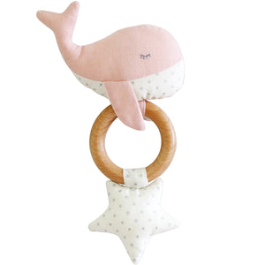 Whimsy Whale Squeaker Rattle Teether Pink