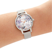 Load image into Gallery viewer, Hand-Illustrated Floral Silver Mesh Watch
