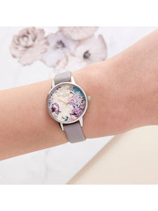 Hand-Illustrated Floral print Silver & Grey Watch