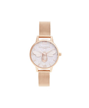 Load image into Gallery viewer, Glitter Dial Lucky Bee &amp; Rose Gold Mesh Watch
