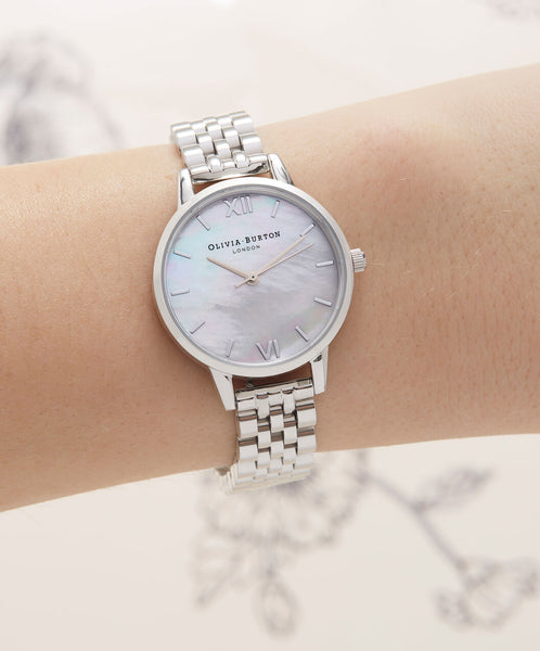 Mother of Pearl Silver Metal Link Watch