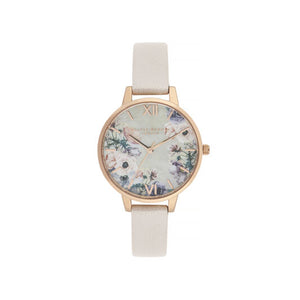 Watercolour-Painted Floral Rose Gold & Pearl Pink Watch