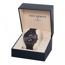 Load image into Gallery viewer, Chrono Black Sunray Rose Gold &amp; Black Mesh Watch
