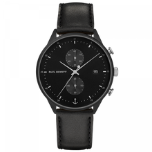 Load image into Gallery viewer, Chrono Black &amp; Silver Sunray Black Leather Watch
