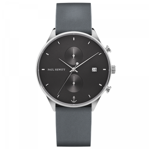 Chrono Midnight Ocean Silver Grey Leather Watch