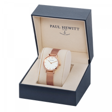 Load image into Gallery viewer, Modest White Sand Rose Gold Mesh Watch
