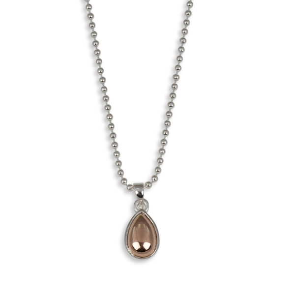 Fine Ball Chain Necklace with Pear Rose Gold Pendant