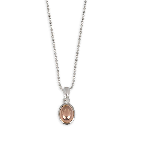 Fine Ball Chain Necklace With Rose Gold Oval Pendant