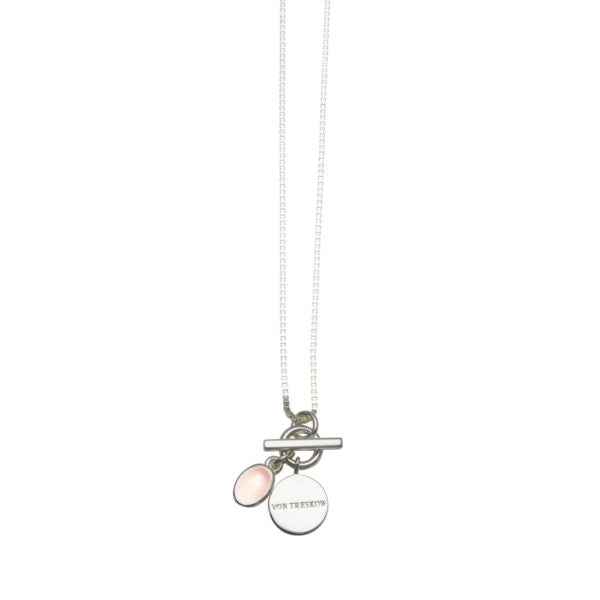 Fine Box Chain Necklace with Oval Rose Quartz & Von Treskow Toggle