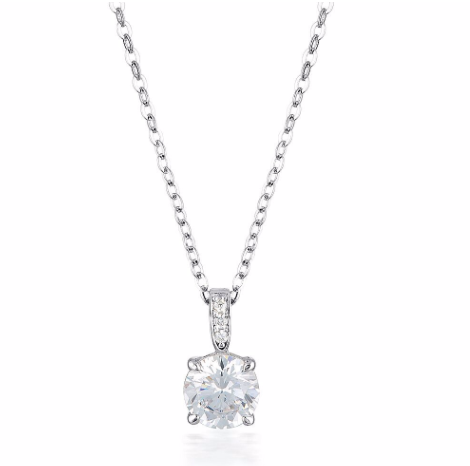 Silver Cubic Zirconia Necklace with Stone Set Bail