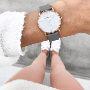 Miss Ocean Marble Rose Gold Grey Leather Watch