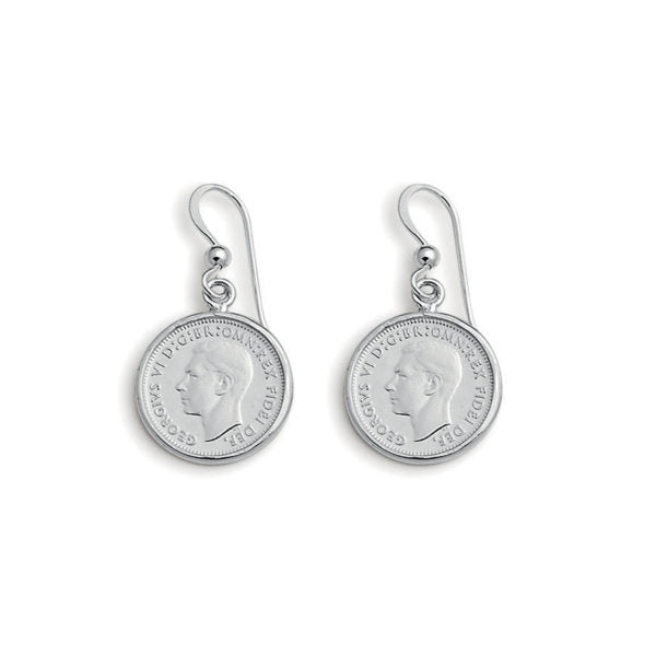 Silver Threepence Drop Earrings