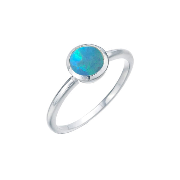 Round 6mm Blue Czelline Opal Ring
