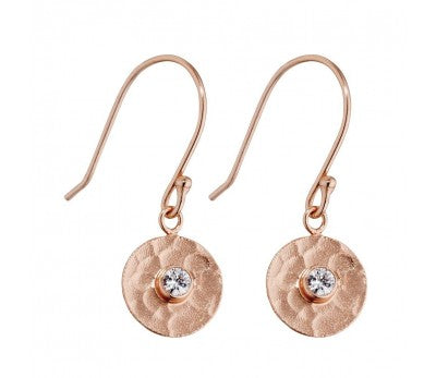 Hammered Rose Disc Cubic Zirconia Earrings