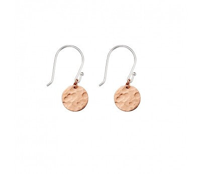 Hammered Disc Two Tone Drop Earrings