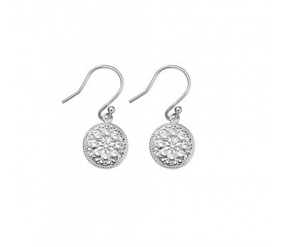 Silver Filigree Circle Drop Earrings