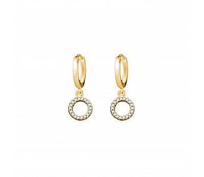 Open CZ Circle Drop Gold Huggie Earrings