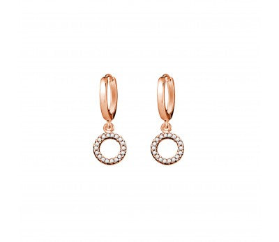 Open CZ Circle Drop Rose Gold Huggie Earrings