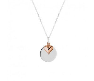 Silver Disc & Rose Heart Necklace