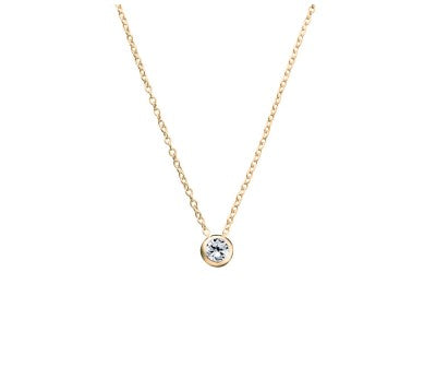 Gold Necklace with Bezel Set Cubic Zirconia Pendant