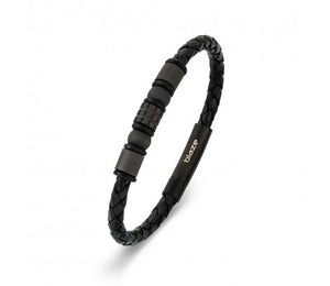 Black Leather & Stainless Steel Beaded Men's Bracelet