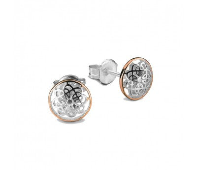 Fancy Detail Stud Earrings with Rose Gold Plated Edging