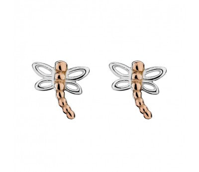 Rose & Silver Dragonfly Stud Earrings