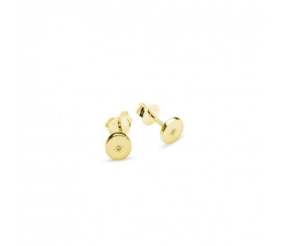 Gold Disc CZ Stud Earrings