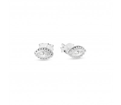 Silver Beaded CZ Stud Earrings