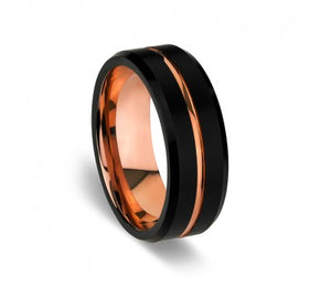 Men's Black Tungsten Ring with Rose Inlay and Detailing