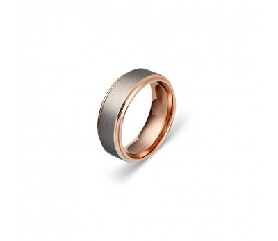 Men's Grey Tungsten Ring with Rose Edging