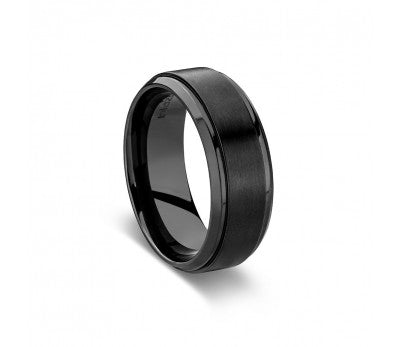 Men's Black Zirconium Ring with Rounded Edging